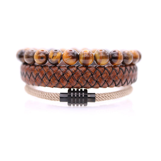 Aged Leather Enigma Folk Bracelet Set for Men