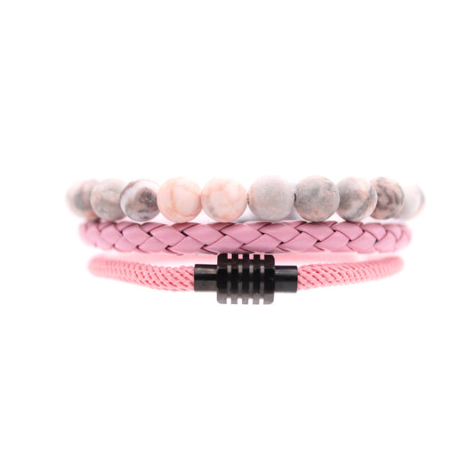 Bold Pink Fusion Folk Bracelet Set for Men